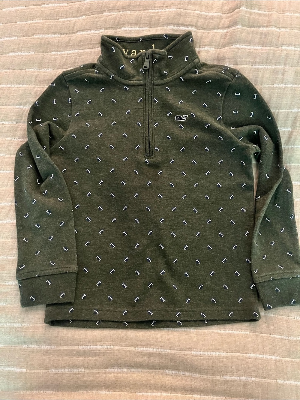 Vineyard Vines Olive Green Quarter-Zip football Patterned Sweater